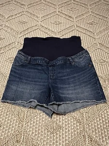 GAP Maternity Blue Denim Cut-Off Jean Shorts Size 4 Full Panel Stretch - Picture 1 of 9