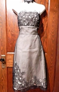 WHITE HOUSE BLACK MARKET silk lace dress black/nude flowers 4/S strapless formal - Picture 1 of 4