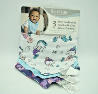 Juego de babero de alimentación bandana jersey bebé Trend Lab 3 PK - Sirenas NUEVO Foto 1 de 4