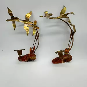 Vtg MCM Brass Wall Candle Holders Birds in Flight after Jere Sculpture Art Pair - Picture 1 of 7