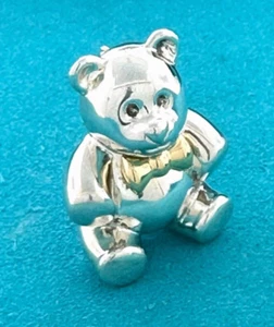 TIFFANY & Co Teddy Bear Pin 18K Gold Bow Tie & Sterling Silver 925 Brooch Pin - Picture 1 of 8