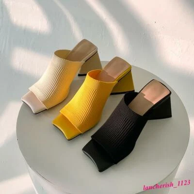 Women's Slingbacks Sandals Slippers Block Heels Shoes Open Toe Fashion Rhineston - Image 1 of 4