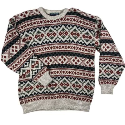 Vtg Claybrooke Sweater Mens XL Geometric Chunky Cable Knit Grandpa 90s USA Made - Image 1 of 4