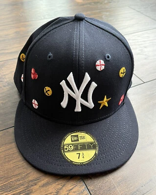 Boné ajustável New Era tamanho 7 3/4 New York Yankees MLB trenó azevinho azul marinho 59FIFTY - Imagem 1 de 4