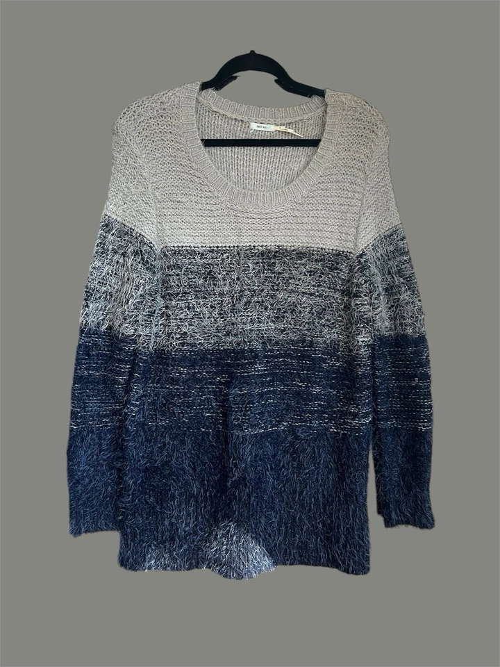 Suéter Kimchi Túnica Larga Pequeño Gran Tamaño Difuso Suave Rayas Anchas Foto 1 de 4