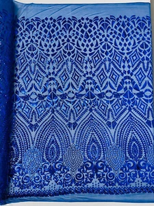 GEOMETRIC -  Design Sequins Embroider 4 Way Stretch Mesh Fabric By The Yard - Picture 1 of 4