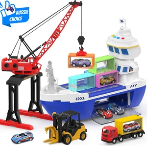 2-In-1 Toy Boat and Tower Crane Playset with Lights and Sounds for Kids All Ages - Picture 1 of 9
