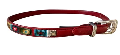Brighton Ladies Red Leather Beaded Narrow Belt, Western Southwest M 30 Cowgirl - Изображение 1 из 4