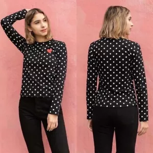 PLAY Comme Des Garcons Top Bordado Corazón Negro Blanco Lunares Manga Larga M - Imagen 1 de 17