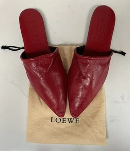 Loewe Plaza Athenee Red Leather Pointed Toe Slippers Slides Flats Mules Sz 39 8 - Picture 1 of 7