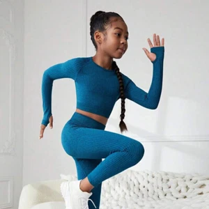 Teen Girls 2PCS Yoga Outfits Long Sleeve Sportswear Kids Tracksuit Clothing Sets - Picture 1 of 7