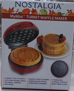 Nostalgia MyMini Turkey Pattern Waffle Maker Compact Size 5” Non-Stick NEW - Picture 1 of 2
