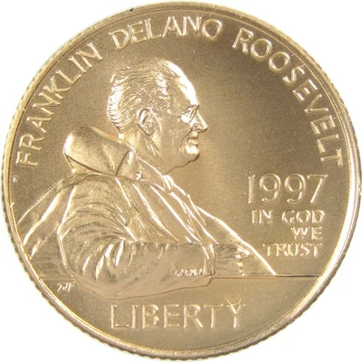 Franklin D. Roosevelt Commemorative 1997 W BU Uncirculated Gold $5 - Image 1 of 4
