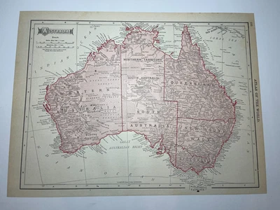 1904 Mapa "Vermelho" da AUSTRÁLIA fm 1911 Novo Atlas do Censo VEJA DESCRIÇÃO - Imagem 1 de 3