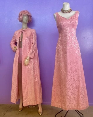 Vestido vintage años 60 Mr Blackwell rosa satinado vestido alta costura romance abrigo 36B Foto 1 de 4
