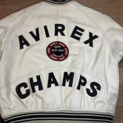Chaqueta de cuero vintage Avirex Icon 50th Signature bombardero vuelo blanca cuadrada años 80 Foto 1 de 4
