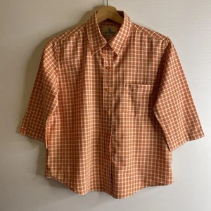 Vintage Colorado Blouse Top Women S Orange White Check S/Sleeve Boxy Casual - Picture 1 of 21