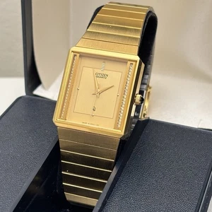 Rare!!! Neo Vintage Citizen CQ Tank Gold Tone Men's Quartz Watch 3630 1989s - Picture 1 of 9