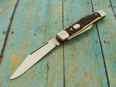 BIG VINTAGE COLONIAL USA STAGLON DOGLEG JACK FOLDING POCKET KNIFE KNIVES TOOLS - Image 1 of 4
