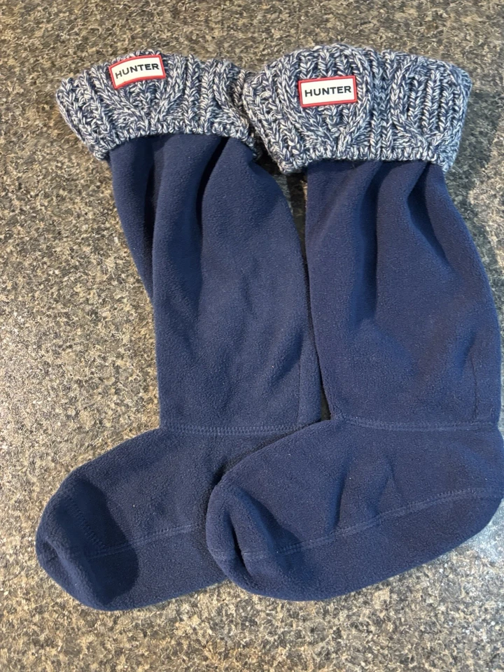 Hunter Fleece Boot Liner Socks Blue & White Tall Boots ML 8-10 for Rain/ Rubber - Image 1 of 4