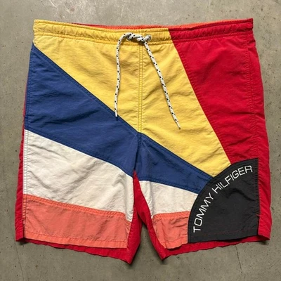 Vintage 90s Tommy Hilfiger Colorblock Board Shorts M Swim Trunks Surf - Image 1 of 4