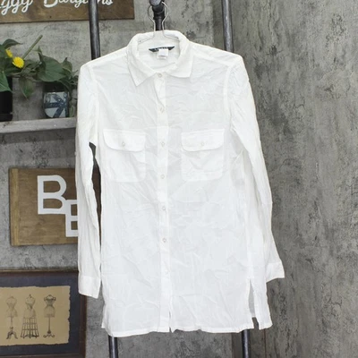 Lauren Ralph Lauren Womens Crushed Cotton Camp Shirt Cover Up 20113076 White S - Image 1 of 4