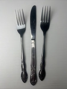 Lote 3 Tenedores de Cena Cuchillo China Cubiertos Inoxidable Tiara Rosa Vintage - Imagen 1 de 9