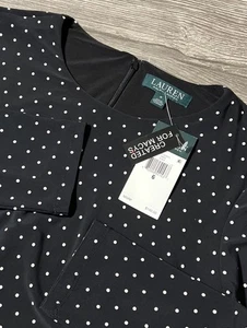 Lauren Ralph Lauren NWT Black Polka Dot Jersey Dress Size 6, MSRP $140 - Picture 1 of 10