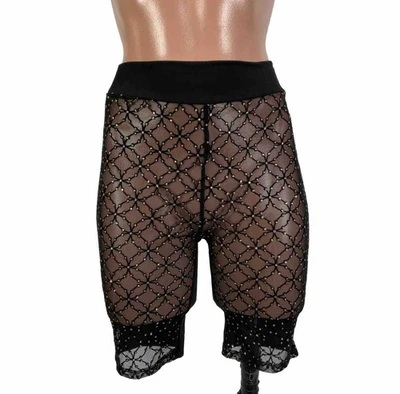 Pantalones Cortos de Bicicleta Transparente de Encaje Brillo Años 80 De Colección Negros Elastizados Talla S Rock Pop Años 80 Foto 1 de 4