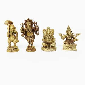 Juego de 4 Estatua de Latón Ganesha Ganesh Hindú Señor Dios Elefante Estatuilla Escultura - Imagen 1 de 11