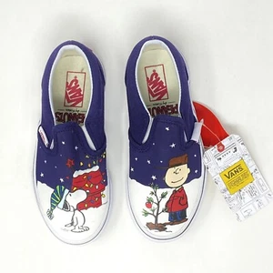 Vans Peanuts Charlie Tree Kids 10.5 Classic Slip On Christmas Shoes New  - Picture 1 of 4