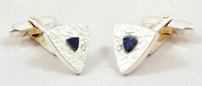DESIGNER Manschettenknöpfe 925 Silber Lapislazuli Diamant Modernist cufflinks - Bild 1 von 4