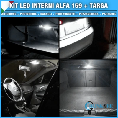 KIT LED INTERNI ALFA 159 CONVERSIONE COMPLETA + LED TARGA CANBUS BIANCO GHIACCIO - Immagine 1 di 2