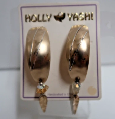 NOS Holly Yashi Signed Gold Overlay Niobium/Sterling Accents Pos/Hoop  Earrings - Image 1 of 4