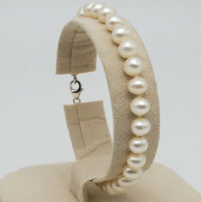 Fine Genuine 6-7mm Akoya Pearl 7.5-8" Hand-Knotted Bracelet Sterling S925 Clasp - Image 1 of 4