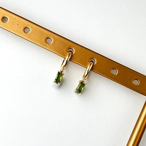 14K Gold Peridot Hoop Earrings by Stella Amoré – Baguette August Birthstone - Picture 1 of 29