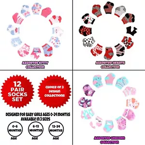 Rising Star Baby Mädchen verschiedene Farben Designs 12 Paar Socken Set, Alter 0-24 Monate - Bild 1 von 13