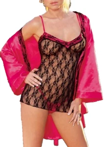 Dreamgirl Rosa y Negro Satén Slip, Bata y Tanga 14-16 Noche y Vestido Ropa de Dormir - Imagen 1 de 1