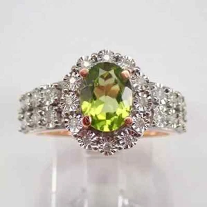 2.00Ct Oval Cut Lab-Created Peridot Halo Engagement Ring 14K Rose Gold Plated - Picture 1 of 9