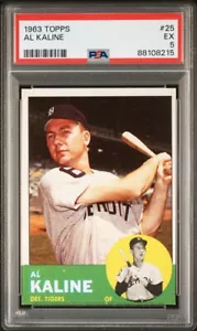 1963 Topps Al Kaline PSA 5 EX (appena classificato) #25 Originale Vintage Detroit Tigers - Foto 1 di 3