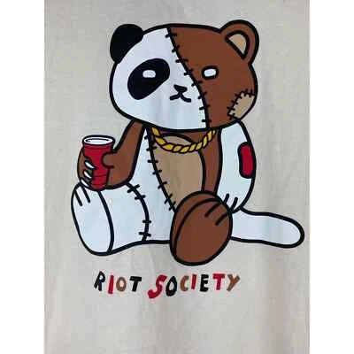 Camiseta Riot Society Hombre Talla S Crema Manga Corta Oso Sentado Foto 1 de 4