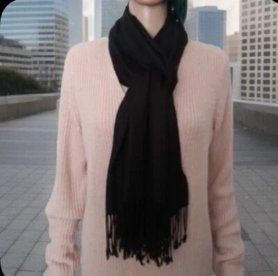 Jones New York Mujer Talla Única Negro Bufanda Envolvente Chal Con Flecos Primavera-Verano Foto 1 de 4