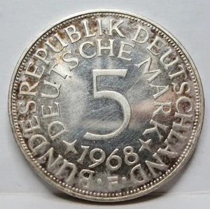 GERMANY Federal PROOF 5 Mark 1968 F UNC Stuttgart Silver Eagle Luster #C74 - Picture 1 of 4