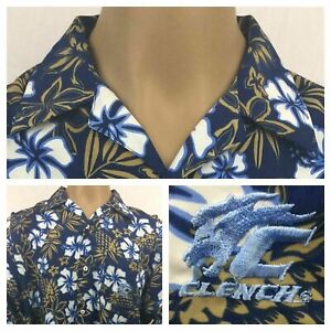 CLENCH Men's Hawaiian Casual Party Dress Shirt Short Sleeve Leaf Floral Size XL 