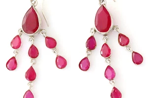 Lovely Sterling Silver Earrings with Ruby ZC 13g 7cm Long Handmade Jewelry - Picture 1 of 3