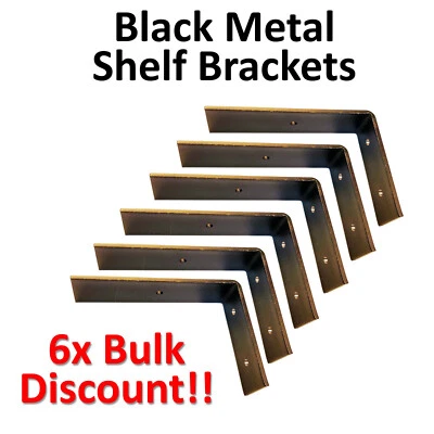 (6) Soportes de estante de metal negro A - 3 tamaños 6" 8" 10" granja rústico industrial Foto 1 de 4