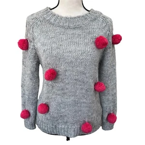 Zara knitwear girls gray pom pom sweater pullover size 10 - Picture 1 of 6
