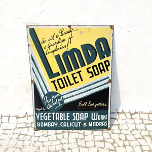 1940s Vintage Limda Toilet Soap Advertising Enamel Sign Board Rare Old EB374 - Foto 1 di 5