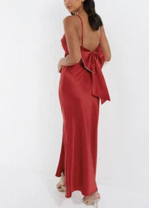 Quiz Red Satin Embellished Bow Midi Dress Size UK 6 New With Tags RRP £50 - Picture 1 of 6