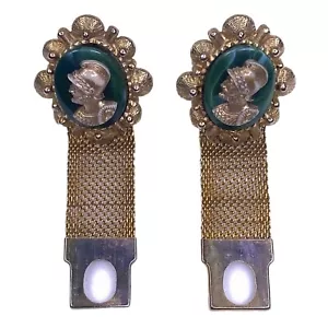 Vintage Gold Tone Mesh Wrap Around Green Roman Inspired Cufflinks - Picture 1 of 6